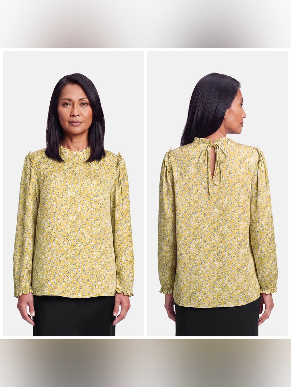 Horror Vacui 100% Silk Blouse Long Sleeve Yellow Floral Size Medium